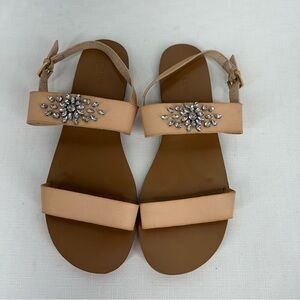 J. Crew Factory Women’s size 10 Nude Leather Rhinestone Embellished Sandals